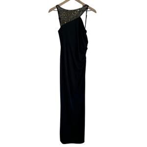 BCBG Asymmetrical Long Dress Black with Gold Sequin Detail Small
